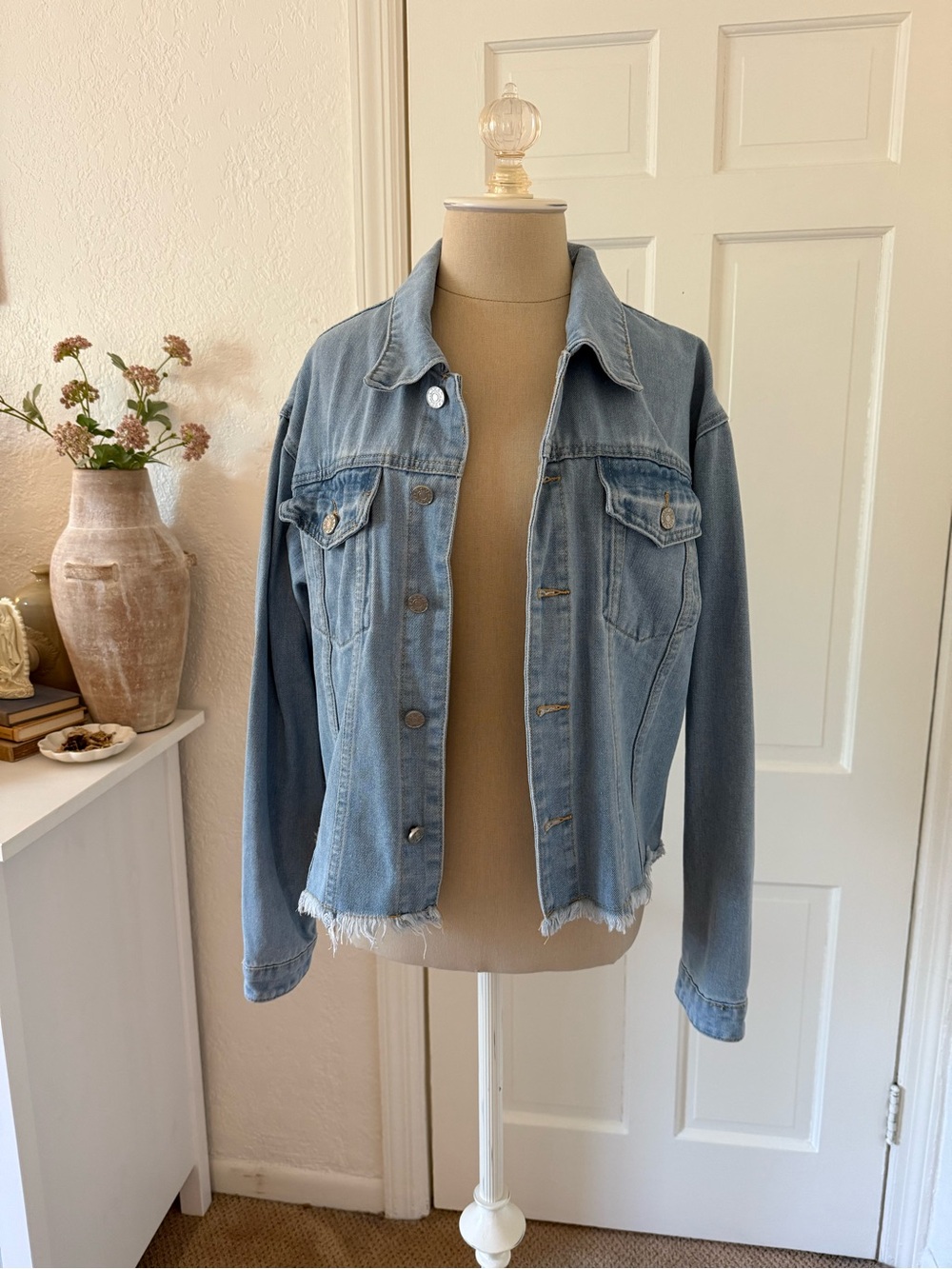 Light Blue Denim Jacket - Frayed Hem